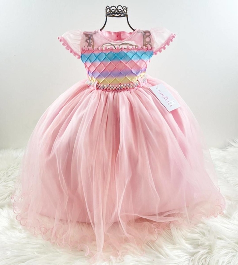 Vestido Infantil Princesa Sofia Lilás Aplique Pérolas Luxo