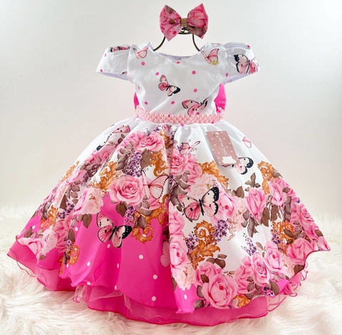 Vestido Infantil Barbie Princesa Rosa Chiclete com Cinto