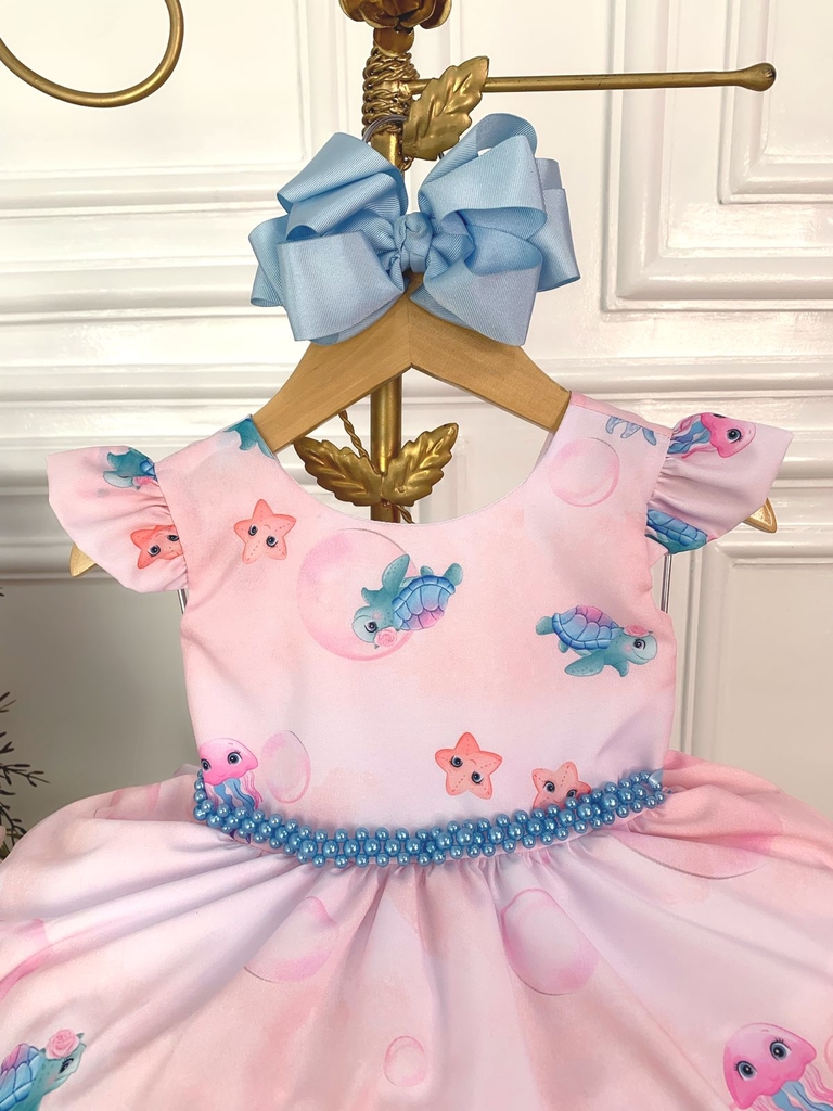 Vestido Infantil Princesa Sereia Ariel e Amigos C/ Pérolas Sku: 1186RR  Categoria: BAILA NINA 4 ao 16BAILA NINA TEMÁTICOSVESTIDOS 4 ao 16 Marca:  Bail