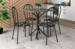 CONJUNTO DE MESA THAIS 4 CADEIRA BASE CROMO PRETA TAMPO GRANITO QUADRADO ARTEFAMOL na internet