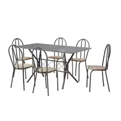 CONJUNTO MESA BRUNA PRETA 140X0,75 COM 6 CADEIRAS TAMPO EM GRANINTO - BASE CROMO PRETO ARTEFAMOL na internet