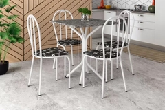 CONJUNTO DE MESA THAIS 4 CADEIRA BASE CROMO BRANCO TAMPO GRANITO QUADRADO ARTEFAMOL