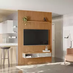 Painel Ripado Modular 1.8 Para Sala Estar Quarto Escritório TV Até 75 Polegadas 1 Nicho 1 Prateleira 1 Porta