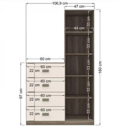 Cômoda Estilo 1 Porta e 4 Gavetas c/ Espelho e Pés Castanha/Off White - Santos Andirá - comprar online