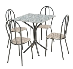 CONJUNTO DE MESA THAIS 4 CADEIRA BASE CROMO PRETA TAMPO GRANITO QUADRADO ARTEFAMOL - comprar online