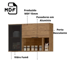 Armário Aéreo 120cm 2 Portas com Vidro 100% MDF MX Móveis Toscana Cor: Freijó/Nero - comprar online