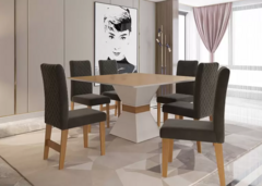 Conjunto Mesa Sala De Jantar Monaco 6 Cadeiras Quadrada 136X136 Off/Cedro - DOBUE - WPmoveis