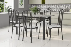 MESA SARA CROMO PRETO 6 CADEIRAS TAMPO GRANITO 1,40X0,75 - ARTEFAMOL - comprar online