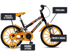 Bicicleta Infantil Aro 16 Colli Spinossauro - Preta com Rodinhas Freio V-Brake - comprar online