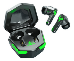 Fone de ouvido in-ear gamer sem fio N35 preto com luz verde Led na internet