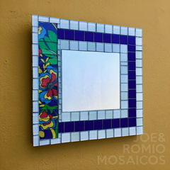 Espelho em mosaicos - Florais (azul)