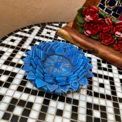 Porta Velas em Mosaicos - Floral Azul