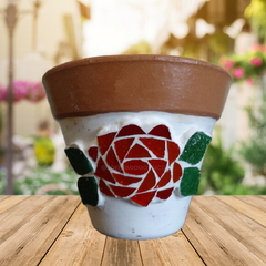 Vaso com mosaicos - Rosa vermelha