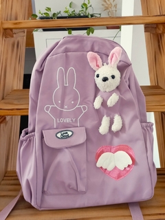 Mochila con Conejo de Peluche y Corazón con Alas - Lila