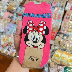 Medias Soquetes de Mickey Mouse - Rostro de Minnie Fondo Rosa