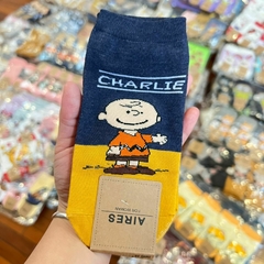 Medias Soquetes de Snoopy - Charlie Fondo Azul y Amarillo