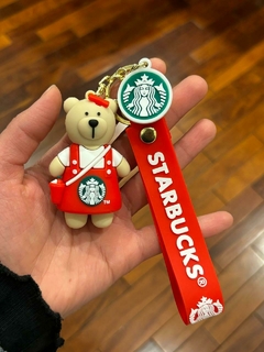 **Llavero de Goma de Starbucks - Oso con Uniforme Rojo