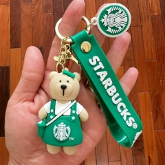 **Llavero de Goma de Starbucks - Oso con Uniforme Verde