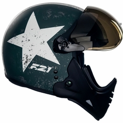 CAPACETE PEELS F21 OLD TANK VERDE MILITAR / BRANCO FOSCO - Mobivile - Motos, Capacetes e Acessórios