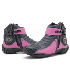 BOTA ATRON MOTOC. FEM. ROSA/PRETA - COURO FLOATER - 271 - Mobivile - Motos, Capacetes e Acessórios