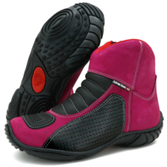 BOTA ATRON MOTOC. FEM. ROSA/PRETA - COURO NOBUCK - 305