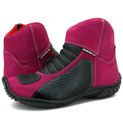 BOTA ATRON MOTOC. FEM. ROSA/PRETA - COURO NOBUCK - 305 - Mobivile - Motos, Capacetes e Acessórios