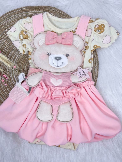 Conjunto Feminino Infantil Yoyo Rosa Manga Longa Boneca com Calça de Ursas  na EuroBabyKids