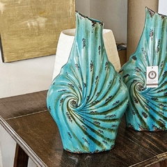 Vaso em Cerâmica Relevo Caracol Azul Claro - comprar online