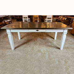 Mesa de Jantar com Gaveta e Pés Patina Branco em Demolição - comprar online