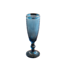 Taça de Champanhe em Vidro Azul com Relevos de Bolinhas