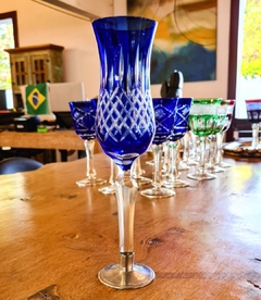 Taça Decorativa de Cristal Azul Base Estanho para Champagne - comprar online