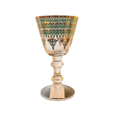 Taça Decorativa com Detalhes Dourado e Verde para Vinho