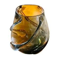 Vaso Decorativo de Vidro Laranja e Fumê com Relevos