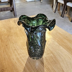 Vaso Decorativo M de Vidro Verde Escuro Tipo Murano com Dourado - comprar online