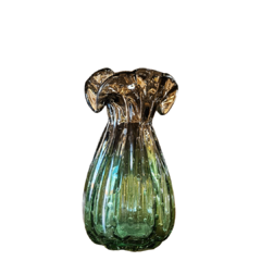 Vaso Decorativo Leque G de Vidro Verde e Fumê Tipo Murano