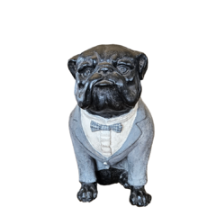 Escultura Decorativa Cachorro Bulldog Cinza em Poliresina