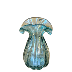 Vaso Decorativo Leque G de Vidro Azul Tipo Murano