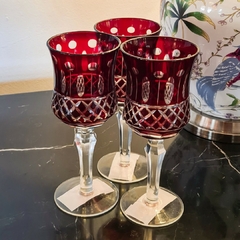 Taça Decorativa de Vidro Cristalino Vermelho com Lapidação - comprar online