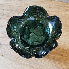 Vaso Decorativo M de Vidro Verde Escuro Tipo Murano com Dourado - loja online