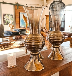 Vaso Decorativo Dourado e Transp. de Vidro Smoke Grande - comprar online