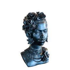 Escultura Busto Decorativo Mulher com Coque em Resina Preta