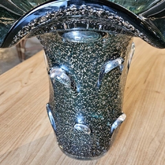 Vaso Decorativo G de Vidro Verde Escuro Tipo Murano com Dourado - loja online