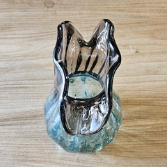 Vaso Decorativo Leque G de Vidro Aqua e Fumê Tipo Murano - loja online