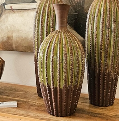 Centro de Mesa Vaso em Cerâmica Cacto Verde e Marrom Baixo - loja online