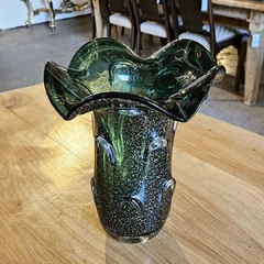 Vaso Decorativo G de Vidro Verde Escuro Tipo Murano com Dourado - comprar online