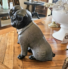 Escultura Decorativa Cachorro Bulldog Cinza em Poliresina - loja online