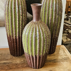 Centro de Mesa Vaso em Cerâmica Cacto Verde e Marrom Baixo - comprar online