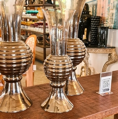 Vaso Decorativo Dourado e Transp. de Vidro Smoke Pequeno - comprar online