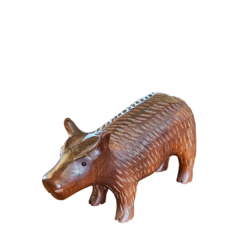 Escultura Porco Selvagem Esculpido em Madeira Cedro