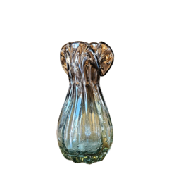 Vaso Decorativo Leque G de Vidro Aqua e Fumê Tipo Murano